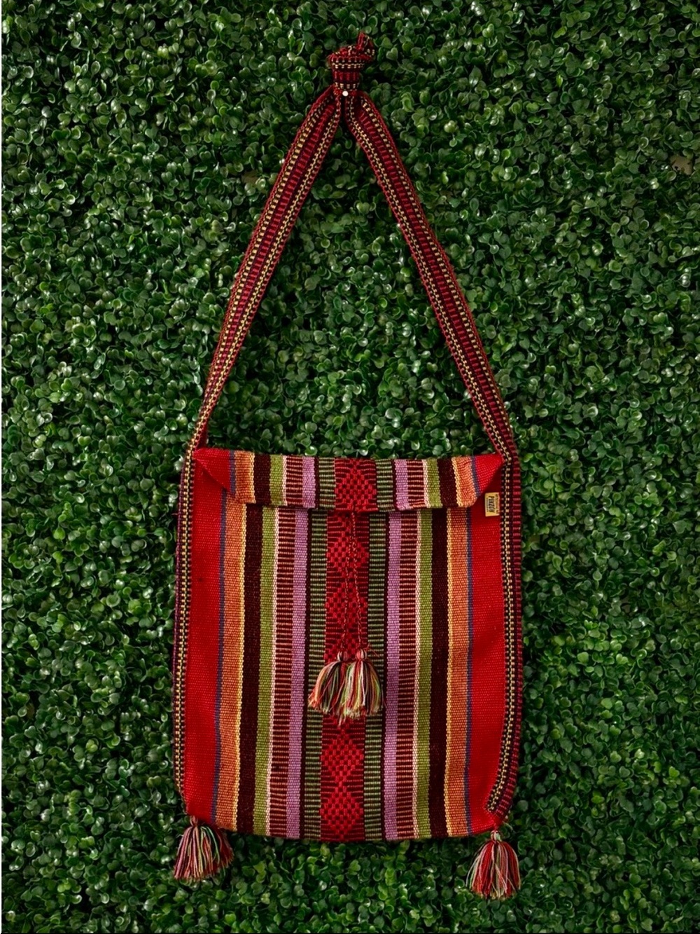 NWOT Handwoven Artisan Crossbody Bag Boho Striped Tassel Festival Ethnic